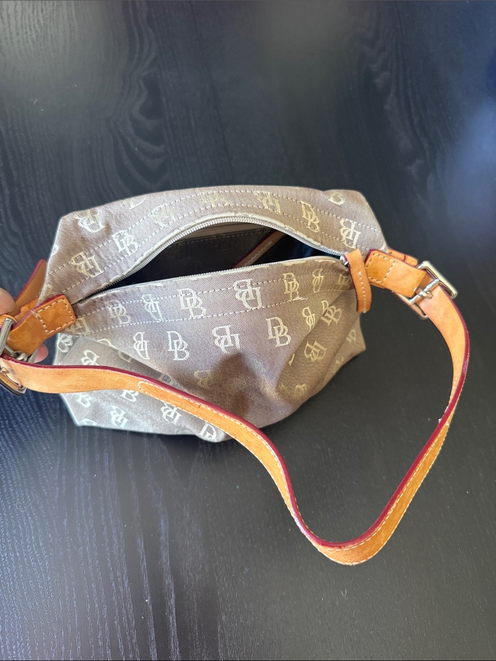 Dooney & Bourke Brown Monogram Shoulder Bag with Tan Strap - Picture 2 of 5